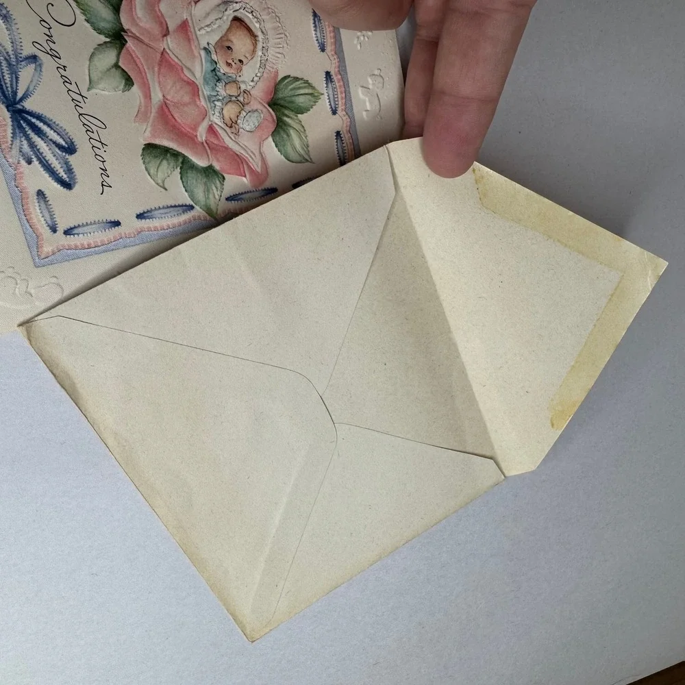 Vintage Baby Congratulations Greeting Card Embossed Rose Newborn 708C USA Unused
